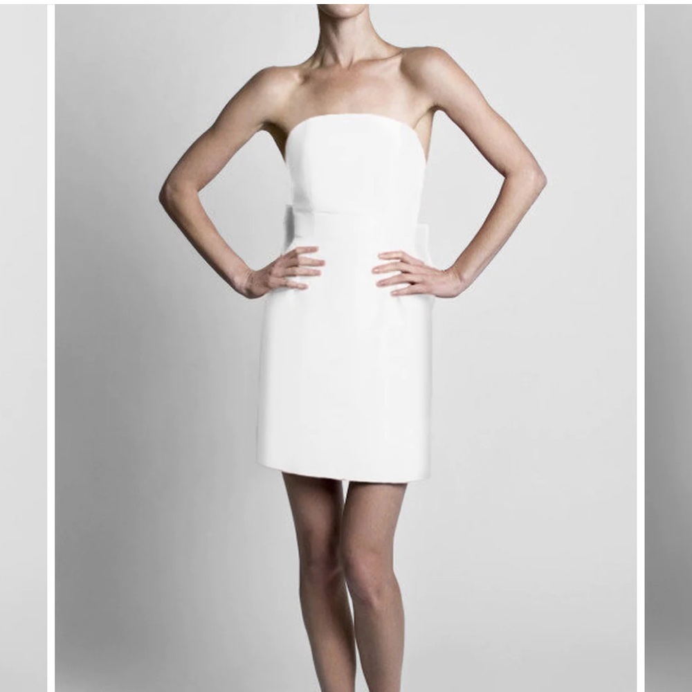 Alexia Maria Strapless Bow Back Silk Faille Mini Dress in White